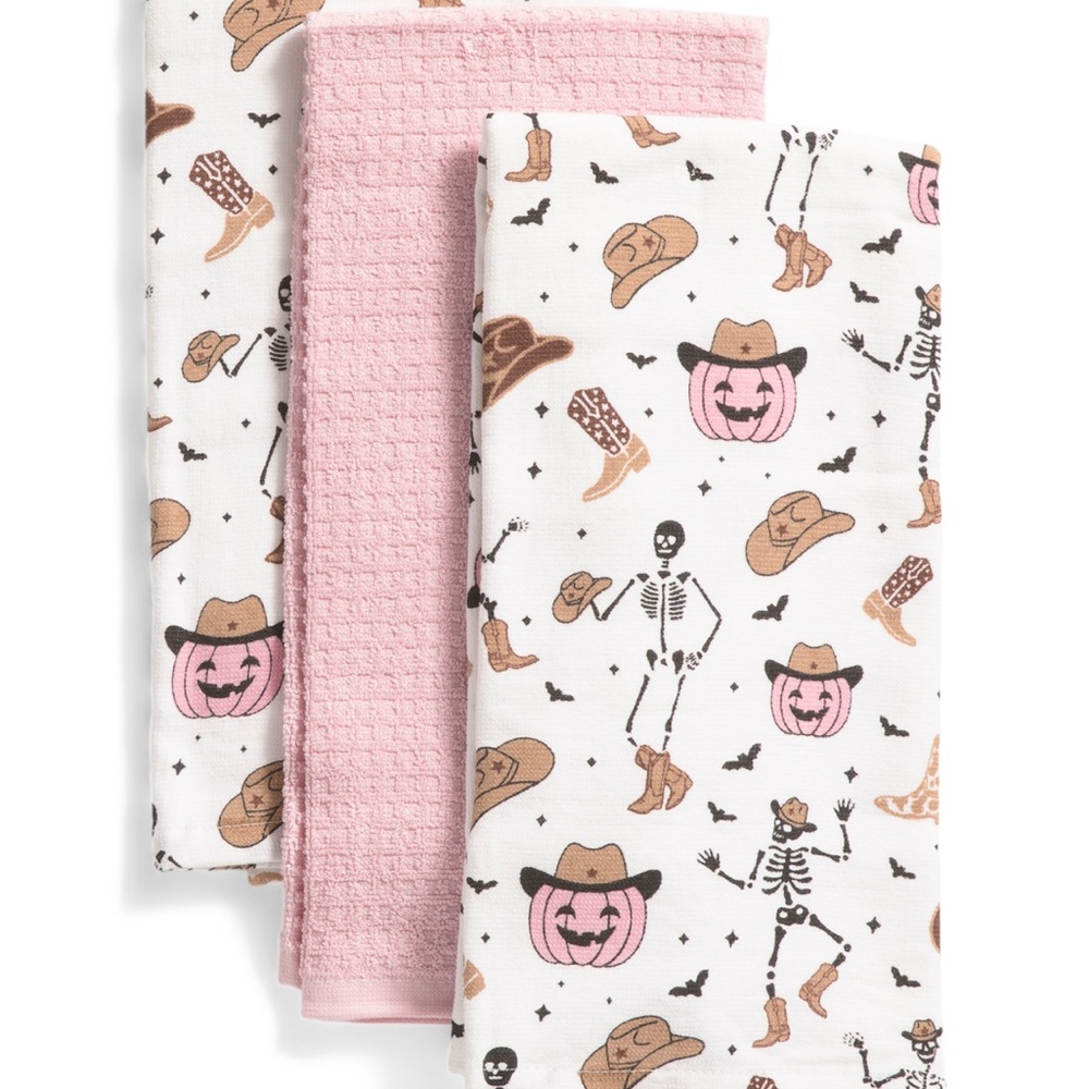 Grammercy Studio Halloween PINK Western Skeleton Kitchen Towels